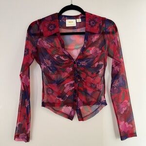 Anthropologie Maeve Sheer Floral Blouse - Pink & Purple XS